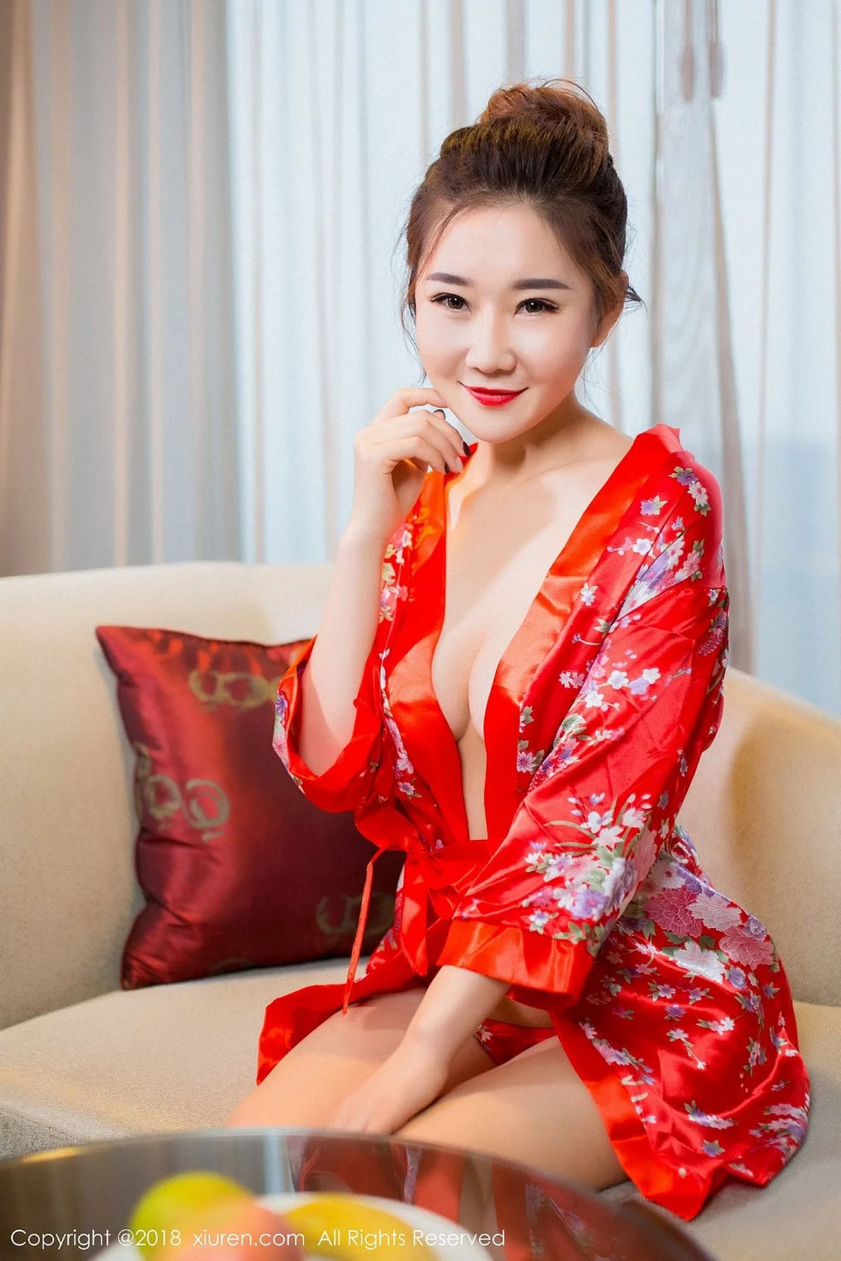 [XiuRen秀人网]No.892_嫩模棉花糖candy红色和服秀傲人豪乳+半透内衣诱惑写真63P-秀人集